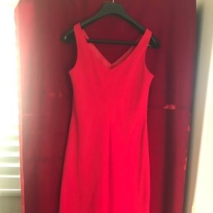 Red Crape Mid Calf dress